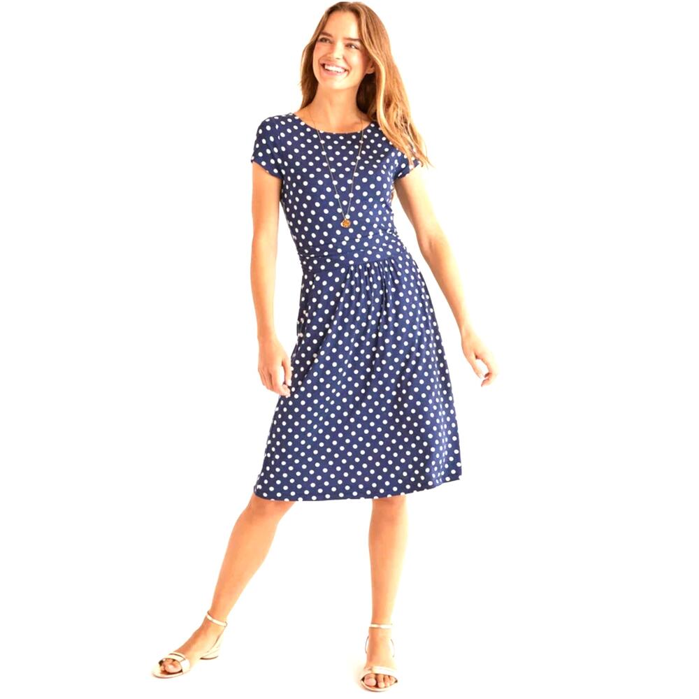 Boden Womens 8R Blue White Amelie Jersey Midi Dress Polka Dot NWT Casual